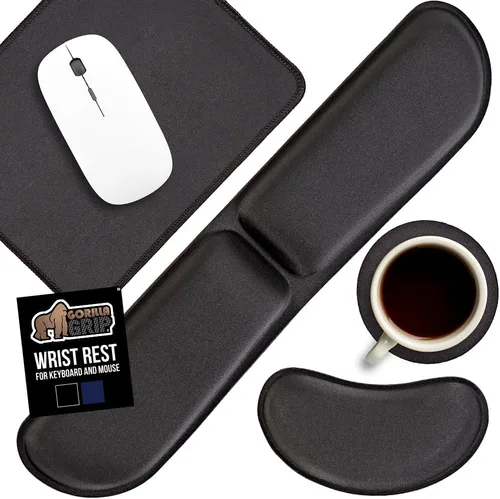 Miniatura 12 de GORILLA GRIP Reposamuñecas de teclado de espuma viscoelástica sedosa para computadora y mouse, almohadilla de soporte ergonómica para escribir, Negro