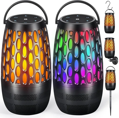 Miniatura 9 de Altavoces para exteriores mejorados con llama y luces RGB, estéreo HD de 10 W, emparejamiento automático Bluetooth 5.3, multisincronización de más