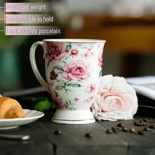 Miniatura 5 de BTT- Tazas de café grandes, 12 onzas, juego de 4, tazas florales para tazas de café, porcelana de porcelana, taza de té