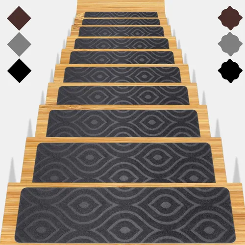 Miniatura 7 de Peldaños de escalera para escalones de madera 15 piezas - 8x30 pulgadas Alfombra corredor para escaleras interior Alfombrillas antideslizantes