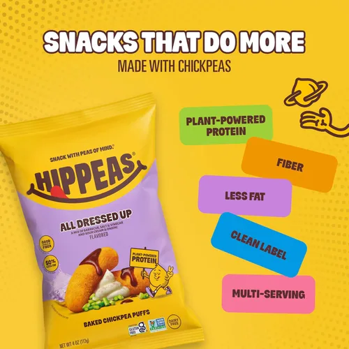 Miniatura 5 de Hippeas Puffs de garbanzos, todo disfrazado, 6 bolsas de 4 onzas, bocadillos de garbanzos crujientes horneados con 0.11 onzas de proteína vegetal
