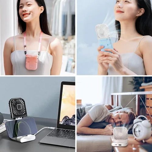 Miniatura 6 de Ventilador portátil recargable, mini ventilador de mano de 3000 mAh, funciona con pilas, pequeño ventilador de escritorio para oficina, exterior e