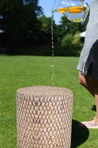 Miniatura 2 de Delsit Puf otomano para exteriores, taburete impermeable para uso en interiores y exteriores, reposapiés redondo con funda extraíble, decoración