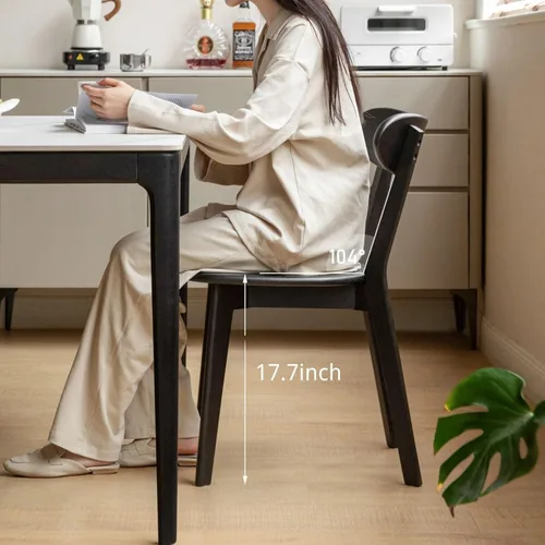 Miniatura 5 de Sillas de cocina, 100% madera maciza de roble, silla moderna con respaldo curvo, sillas de cocina y comedor, silla moderna para sala de estar Negro