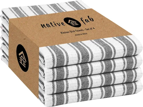 Miniatura 34 de Native Fab Toallas de Cocina a Rayas - 100% Algodón - Paquete de 12 - 16"x26" - Paños de Té a Rayas con Tejido de Cesta, Paños de Cocina para Secar
