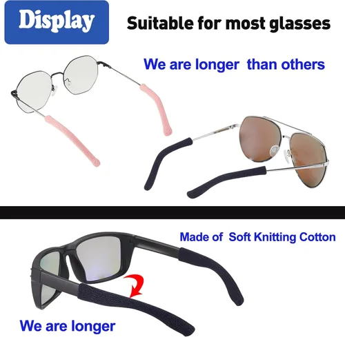 Miniatura 6 de Cojín de oreja para lentes de longitud más larga con algodón de punto suave, agarre elástico antideslizante para gafas, puntas de patillas de lentes