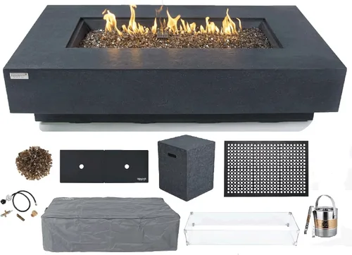 Miniatura 41 de Elementi+ Mesa de Fuego de Gas Colorado de Hormigón Fundido de 56" Rectangular, Hoguera al Aire Libre con Ignición Electrónica Incluye Cubierta