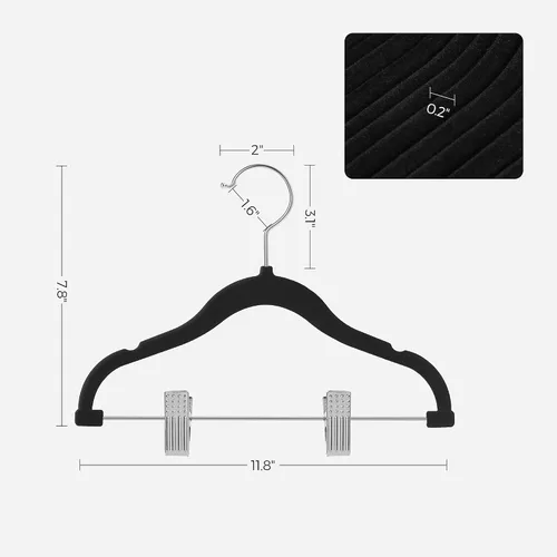 Miniatura 6 de SONGMICS Paquete de 30 perchas para pantalones de bebé con clips, perchas para niños con 6 separadores de ropa, perchas antideslizantes para ropa