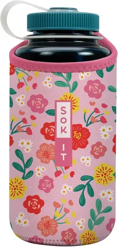 Miniatura 235 de Sok It BotlSok Funda para botella de agua con cubierta de neopreno aislante (Floral abstracto, se ajusta a CamelBak o Nalgene de 12 onzas)