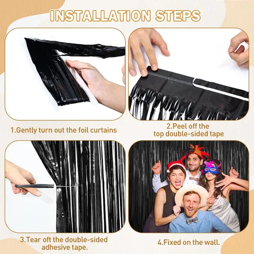 Miniatura 8 de Cortina de flecos de papel de aluminio negro, 2 paquetes de cortinas de flecos de papel de aluminio metálico para cabina de fotos, accesorios