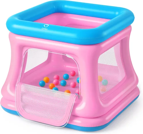 QPAU Casa inflable 3 en 1 para niños pequeños de 1 a 3 años, piscina de pelotas y trampolín, casa inflable con red de seguridad, gorila de burbujas