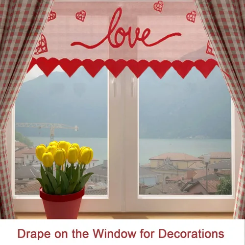 Miniatura 7 de Bufanda de manto de corazón rojo para decoración de chimenea, cubierta de mantel de encaje para decoración del hogar, sala de estar, decoración
