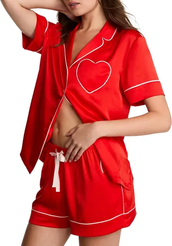Victoria's Secret Conjunto de pijama de satén, camiseta de manga corta con botones y pantalones cortos, ropa de dormir para mujer (XS-XXL)