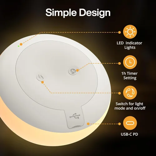 Miniatura 8 de Luz nocturna de bebé para guardería, lámpara de noche de silicona suave con control táctil con 8 cambios de color, atenuación continua, luz nocturna