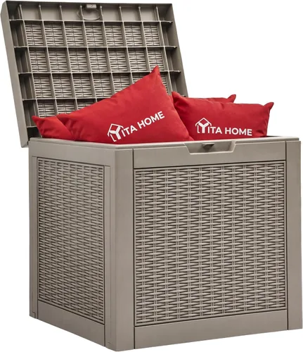 Miniatura 12 de YITAHOME Caja de cubierta de 32 galones, almacenamiento de resina con tapa con cerradura y asas laterales, contenedor pequeño