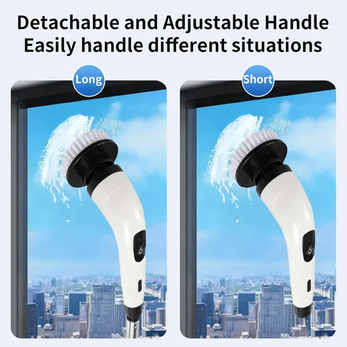 Miniatura 2 de Limpiador eléctrico recargable giratorio, limpiador eléctrico impermeable con 7 cabezales de cepillo, 1 escobilla de ventana, mango largo ajustable