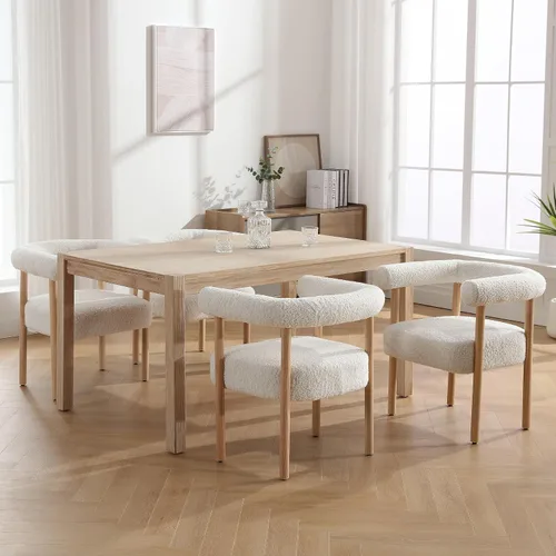RIVOVA Juego de 4 sillas de comedor blancas de bouclé, sillas de comedor tapizadas modernas, sillas de cocina con respaldo curvo para comedor,