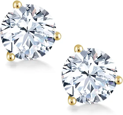 Miniatura 31 de Gem Stone King Aretes de oro de 14 quilates, 0.236 in, piedra natal redonda, Martini, 3 puntas, aretes de oro para mujer