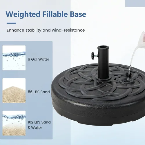 Miniatura 5 de Tangkula Soporte de base de paraguas rellenable, relleno de agua y arena, soporte de peso resistente para sombrilla de patio de 1.5 a 1.9 pulgadas