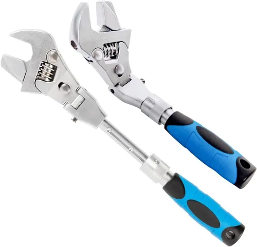 Llave ajustable Flexhead, llaves de media luna de trinquete de 10 a 12 pulgadas con vástago de extensión retráctil y llave ajustable de cabeza