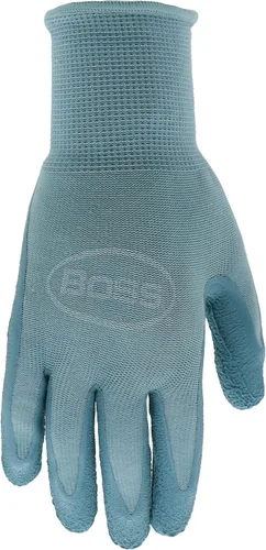 Miniatura 4 de BOSS Guantes de trabajo recubiertos de látex arrugado con agarre táctil para mujer, 2 paquetes, resistentes a la abrasión y al agua, talla grande
