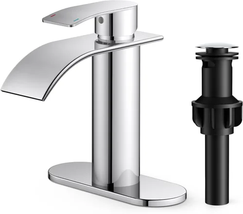 Miniatura 10 de FORIOUS Grifos de baño negros y dorados, cascada de 4 pulgadas con drenaje desplegable de metal y manguera cUPC para lavabo, tocador, RV, pedestal