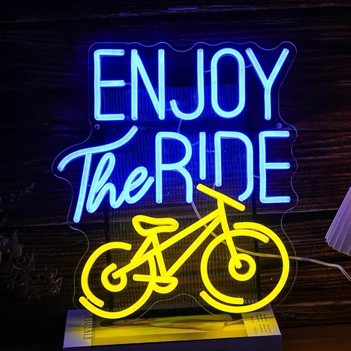 Letrero de neón con texto en inglés "Enjoy The Ride", letrero de neón para gimnasio, luz de neón motivacional, para hacer ejercicio, bicicleta,