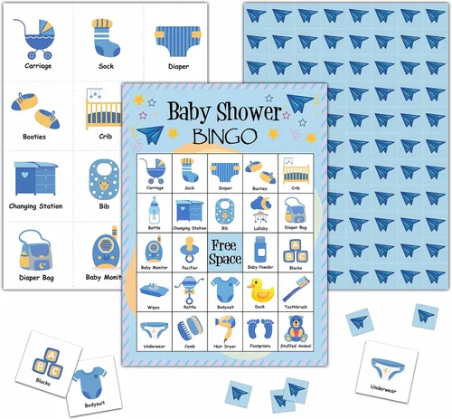 Tarjetas de juego de bingo para baby shower, juego de bingo para 24 jugadores, actividades en interiores y exteriores, fiesta de baby shower,