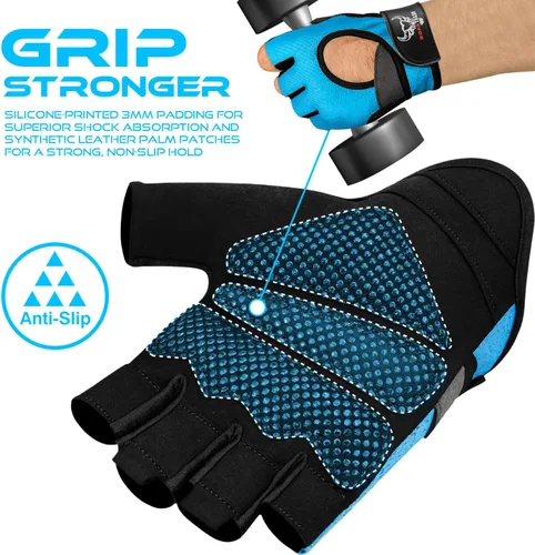 Miniatura 4 de BEAST RAGE Guantes sin dedos para levantamiento de pesas con acolchado de protección en la palma, guantes de gimnasio transpirables y ligeros