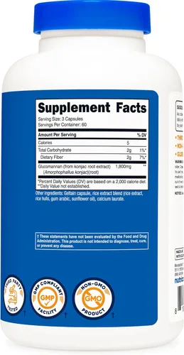 Miniatura 5 de Nutricost Glucomanano 1,800 mg por porción, 180 cápsulas, fuente de fibra natural, sin OMG, sin gluten