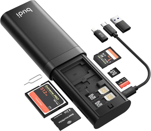BUDI Lector de tarjetas SD multifuncional, SD/TF/Micro SD/CF/MS/M2 7 en 1 5 Gbps Lector de tarjetas de memoria de alta velocidad USB 3.0 Tipo-C