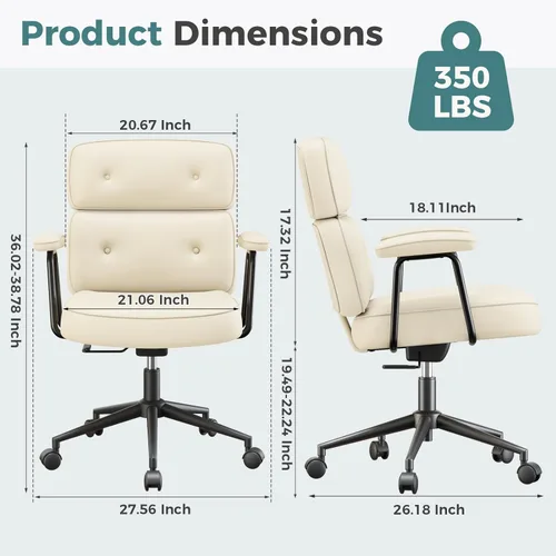 Miniatura 3 de OLIXIS Silla ergonómica de escritorio para oficina en casa, silla de computadora de piel sintética con soporte lumbar, altura ajustable, giratoria