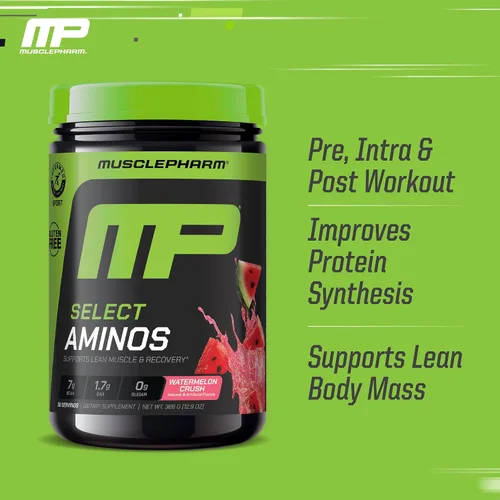 Miniatura 4 de MusclePharm Select Amino's Amino's EAA + BCAAs, polvo de aminoácidos esenciales después del entrenamiento, suplemento energético preentrenamiento