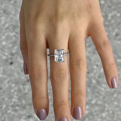 Miniatura 6 de michooyel S925 - Anillo de compromiso de circonita cúbica de corte radiante de 4 quilates anillo de compromiso de boda de plata de ley para mujer