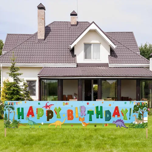 Miniatura 3 de Kimini-Ki Cartel grande de dinosaurio de feliz cumpleaños, decoración de fiesta de cumpleaños de dinosaurio en acuarela para niños y niñas