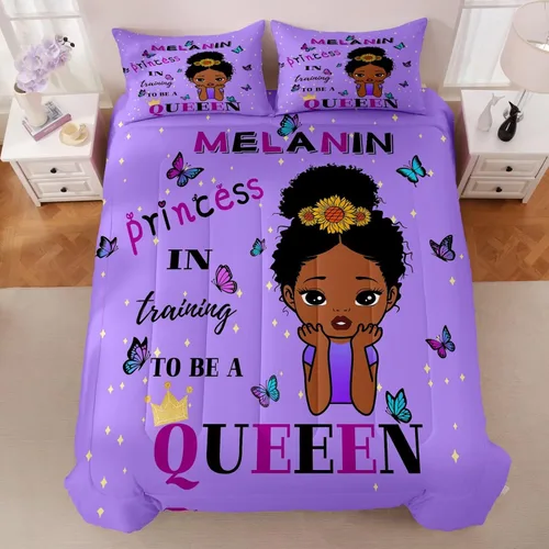 Miniatura 3 de Juego de edredón de niña negra tamaño individual para niños, juego de ropa de cama mágica para niñas negras, edredón de Christan inspirador