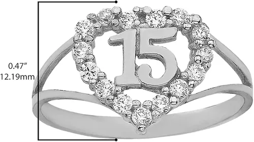 Miniatura 3 de Anillo de corazón de quinceañera de plata de ley 925 maciza con 15 años