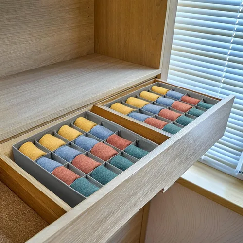 Miniatura 3 de Joyoldelf - Organizador de cajones de calcetines, divisor de ropa interior, organizador de 16 celdas, organizador de cajones de tela, cajas de 2-Gris