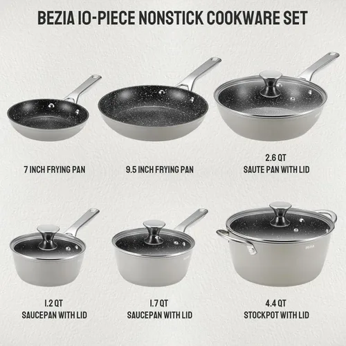 Miniatura 2 de Utensilios de cocina de inducción antiadherentes, juego de ollas y sartenes BEZIA para placa de inducción, compatible con todas las estufas, juego
