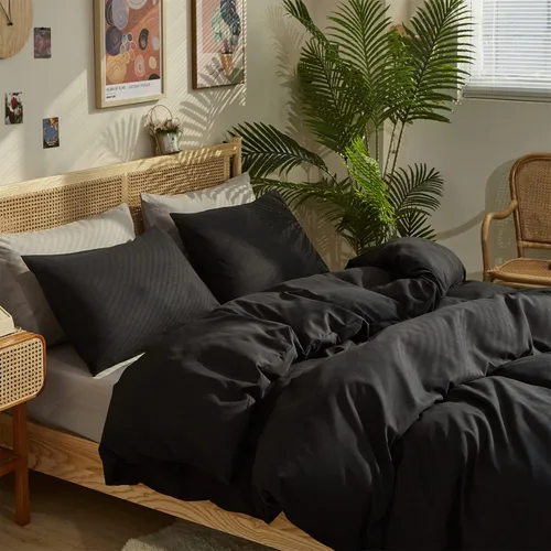 Miniatura 4 de Pureant Edredón Negro King Juego de Ropa de Cama de Color Sólido Edredón Negro Puro Tamaño King para Mujeres y Hombres Juego de Edredón Suave
