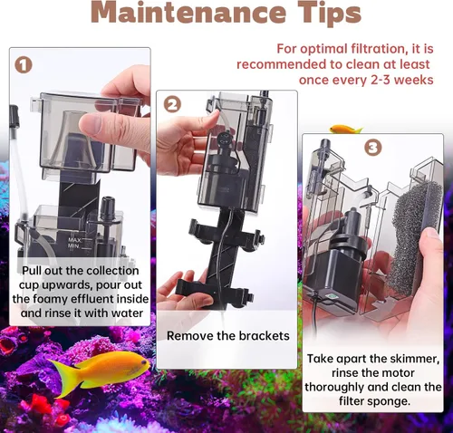 Miniatura 5 de AQQA Skimmer de proteína para acuario para tanque de peces de agua salada Nano Surface Skimmer Bomba de filtro 79GPH ultra silencioso para tanque