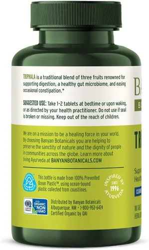 Miniatura 9 de 90 comprimidos Banyan Botanicals Triphala USDA orgánico, fórmula equilibrada para la desintoxicación y el rejuvenecimiento*