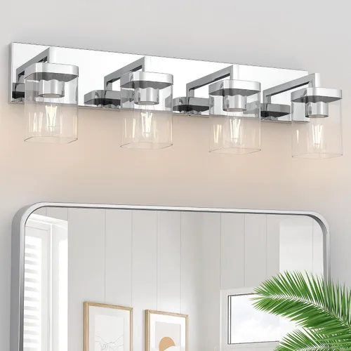 Miniatura 18 de Juego de 2 apliques de pared, diseño cuadrado, accesorios de iluminación de baño con pantalla de vidrio transparente, luces de pared negras mate