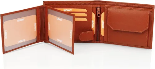 Miniatura 5 de KRONIFY Men's Leather Wallet RFID Blocking Bifold Trifold Wallet Landscape Format Coin Pocket 13 Card Slots Reinforced Seam Gift Box Included