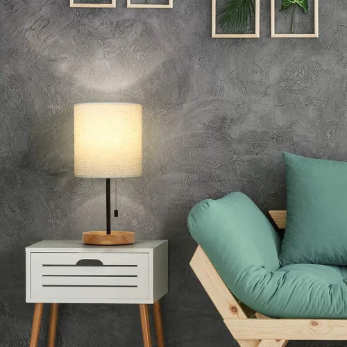 Miniatura 2 de CADUKE - Lámpara de mesa moderna, lámpara de escritorio de mesita de noche, lámpara de noche con base de madera y pantalla de lino para sala