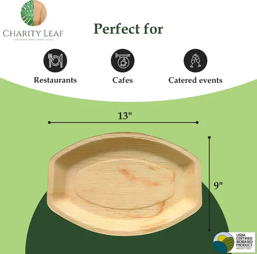 Miniatura 5 de Charity Leaf Bandejas desechables de hoja de palma de 13 x 9 pulgadas (10 piezas) platos de bambú para servir, tableros desechables, vajilla