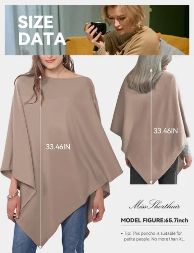 Miniatura 26 de MissShorthair Versatile Women's Shawl Wrap – Soft Knitted Poncho Cape Scarf for Fall Winter