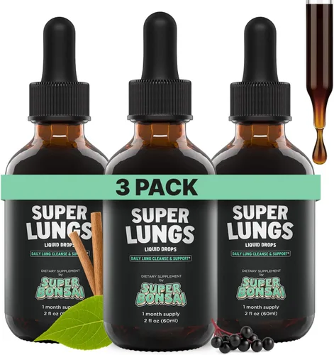 Miniatura 7 de SuperBonsai Super Lungs Mullein Drops - Tintura de apoyo pulmonar a base de hierbas con extracto de hoja de gordolobo, saúco, Reishi, raíz