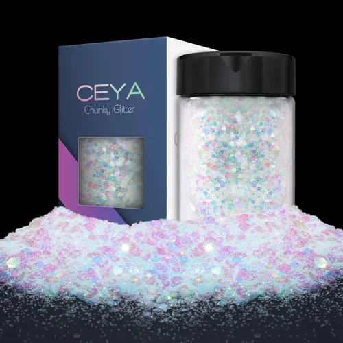Ceya - Purpurina gruesa, 140 g / 4.9 oz, polvo de purpurina opalina blanca para manualidades, 1/128” 0.008” 0.2mm, purpurina iridiscente para uñas,
