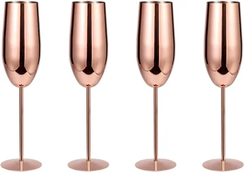 Miniatura 10 de Copas de champán de acero inoxidable, juego de 4 copas de vino irrompibles de 9.5 onzas, copas elegantes de tallo para tostadas a mano, para bodas